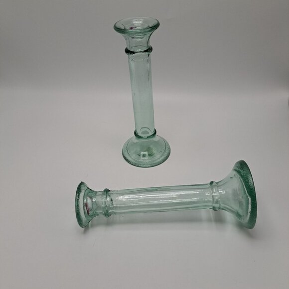 Vintage Recycled Glass Candlestick Holders Pair Made In Spain - Picture 5 of 9